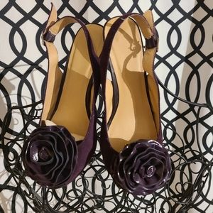 Purple suède platform open the heel